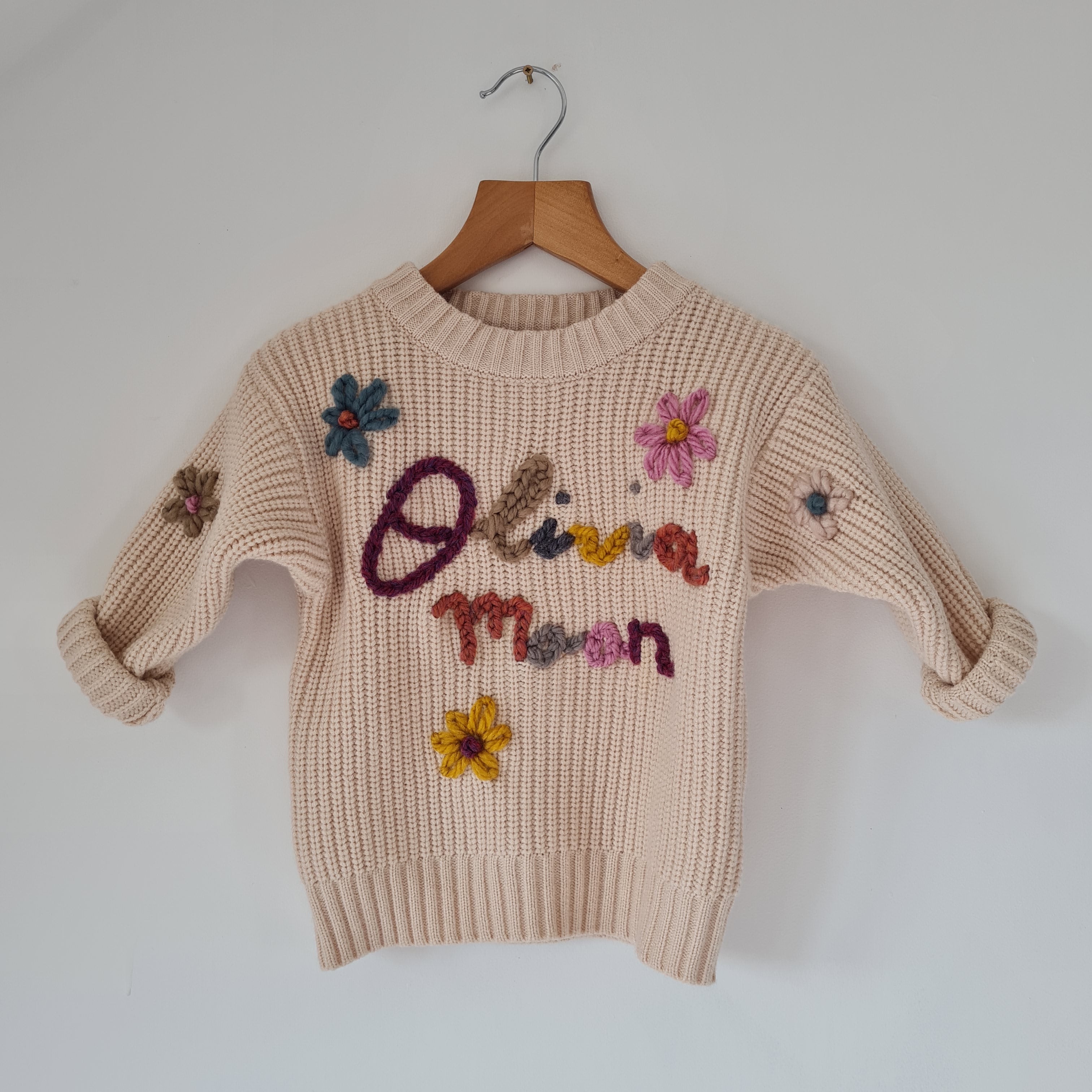 Personalised Hand-Embroidered Knitted Baby & Toddler Jumper