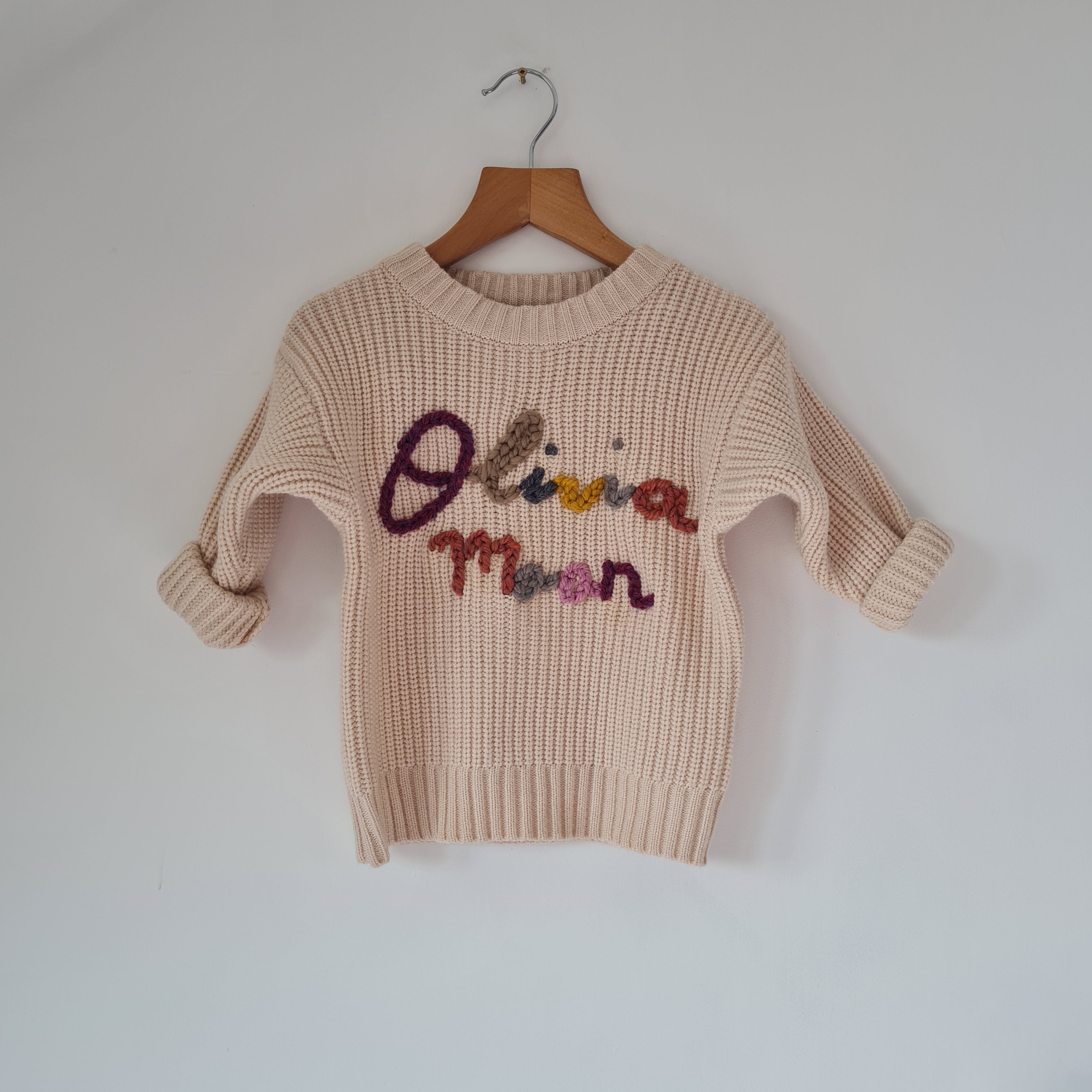 Personalised Hand-Embroidered Knitted Baby & Toddler Jumper