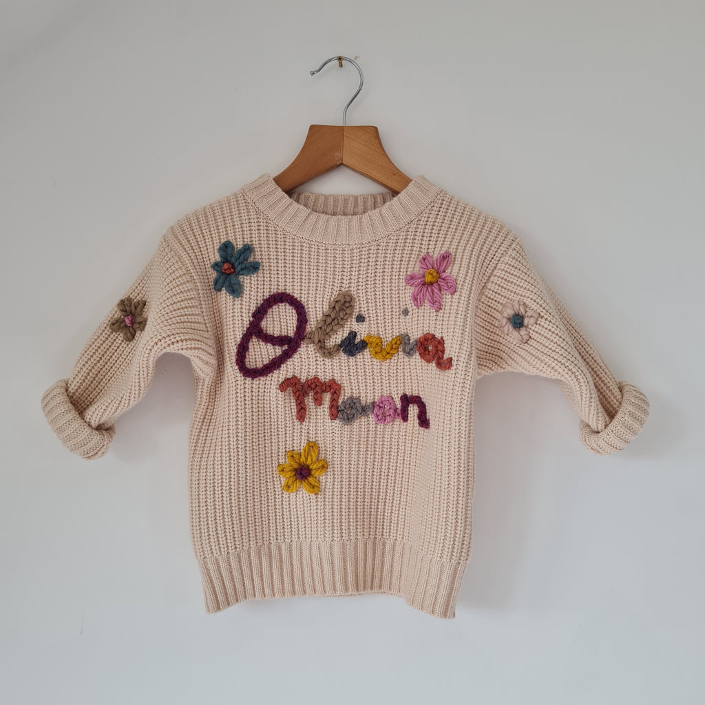 Personalised Hand-Embroidered Knitted Baby & Toddler Jumper