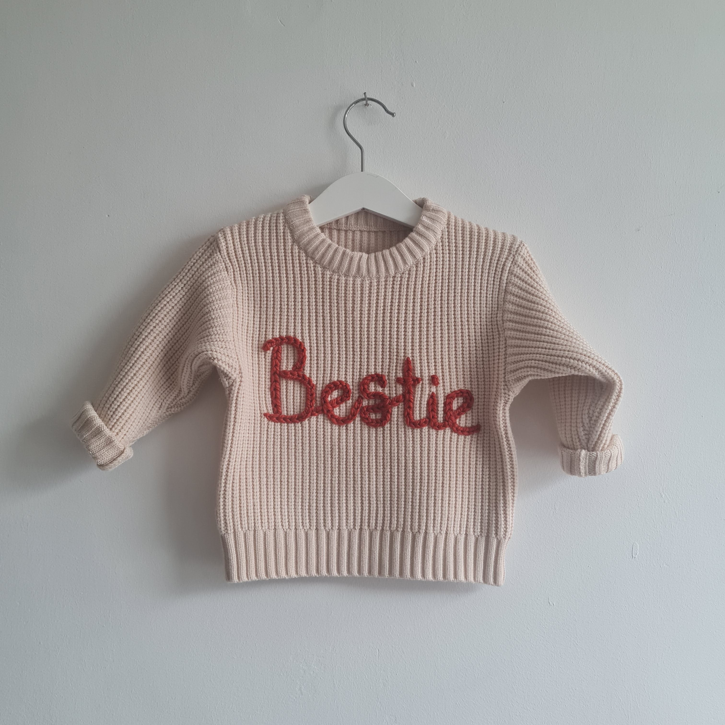 Hand embroidered jumper with 'Bestie' personalisation