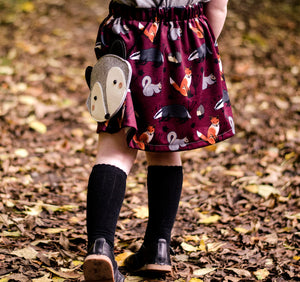 Woodland Animal Skirt ~ Maroon